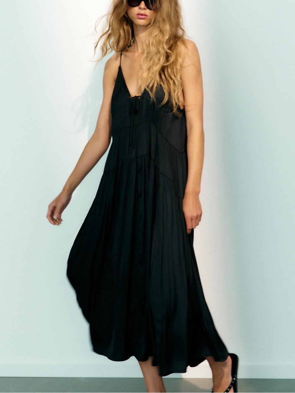Zara Black Flowing Maxi Dress with Spaghetti Straps